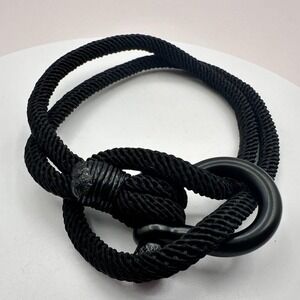 Vintage 80s Black Rope Bracelet Unisex Kids Shackle Nautical Sailor Knot Jewelry